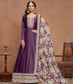 Purple embroidery art silk anarkali suit