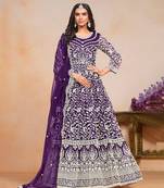 Purple embroidery net anarkali suit