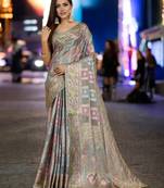 grey organza zari woven saree with unstitched blouse piece