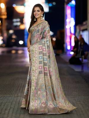 grey organza zari woven saree with unstitched blouse piece 2