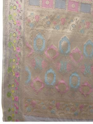 grey organza zari woven saree with unstitched blouse piece 5