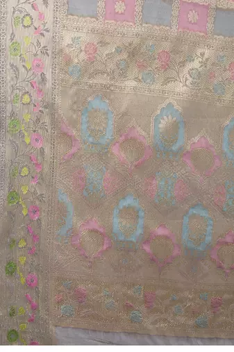 grey organza zari woven saree with unstitched blouse piece