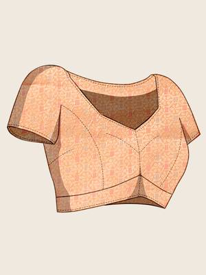 peach organza zari woven saree with unstitched blouse piece 5