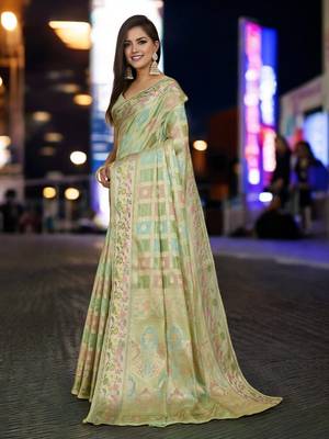 pista organza zari woven saree with unstitched blouse piece 1