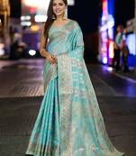 sky blue organza zari woven saree with unstitched blouse piece