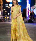 yellow organza zari woven saree with unstitched blouse piece