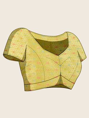 yellow organza zari woven saree with unstitched blouse piece 5