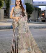grey organza zari woven saree with unstitched blouse piece
