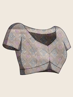 grey organza zari woven saree with unstitched blouse piece 5