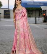 pink organza zari woven saree with unstitched blouse piece