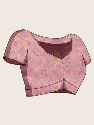 pink organza zari woven saree with unstitched blouse piece 5