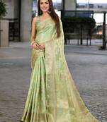 pista organza zari woven saree with unstitched blouse piece