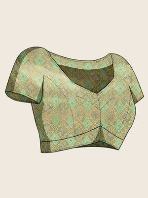 pista organza zari woven saree with unstitched blouse piece 5