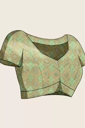 pista organza zari woven saree with unstitched blouse piece