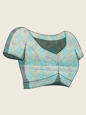 sky blue organza zari woven saree with unstitched blouse piece 5