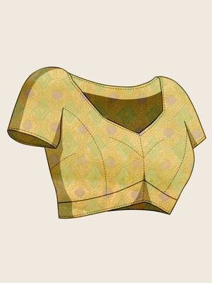 yellow organza zari woven saree with unstitched blouse piece 5