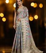 grey organza zari woven saree with unstitched blouse piece