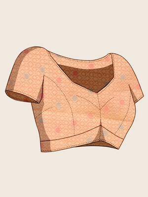peach organza zari woven saree with unstitched blouse piece 5