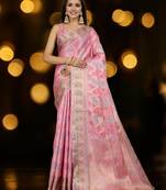 pink organza zari woven saree with unstitched blouse piece