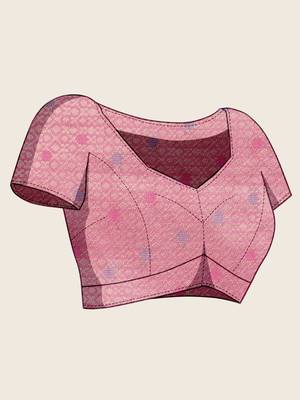 pink organza zari woven saree with unstitched blouse piece 5