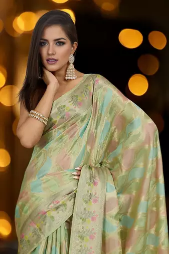 pista organza zari woven saree with unstitched blouse piece