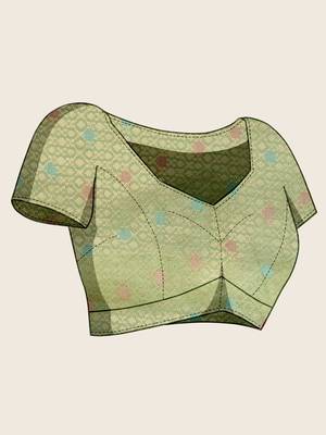pista organza zari woven saree with unstitched blouse piece 5