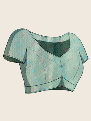 sky blue organza zari woven saree with unstitched blouse piece 5
