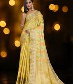 yellow organza zari woven saree with unstitched blouse piece
