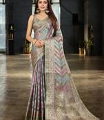 grey organza zari woven saree with unstitched blouse piece
