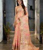 peach organza zari woven saree with unstitched blouse piece