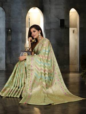 pista organza zari woven saree with unstitched blouse piece 3