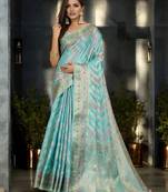 sky blue organza zari woven saree with unstitched blouse piece