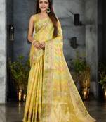 yellow organza zari woven saree with unstitched blouse piece