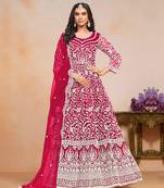 Red embroidery net anarkali suit