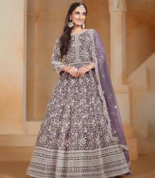 Lavender embroidery net anarkali suit