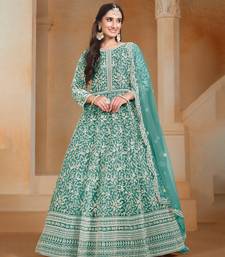 Sea green embroidery net anarkali suit