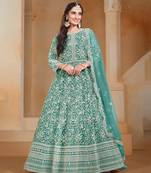 Sea green embroidery net anarkali suit