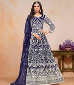 Navy blue embroidery net anarkali suit
