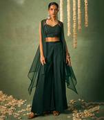 Green chinon khatli work Palazzo indo western