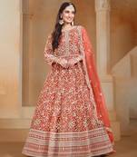 Orange embroidery net anarkali suit