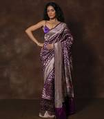 Purple hand woven banarsi silk brocade saree with running blouse