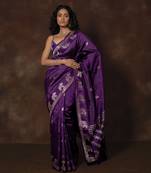 Purple hand woven banarsi silk brocade saree with running blouse