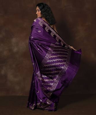 Purple hand woven banarsi silk brocade saree with running blouse 2