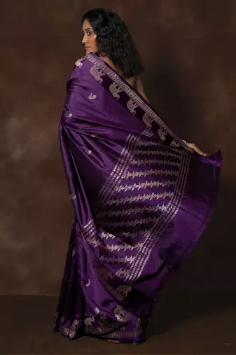 Purple hand woven banarsi silk brocade saree with running blouse