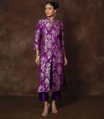Purple banarsi brocade silk kurta set