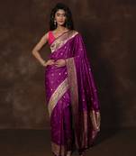 Purple hand woven banarsi silk brocade saree with running blouse