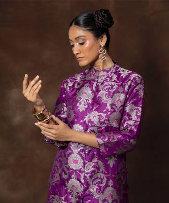Purple banarsi brocade silk kurta set 2