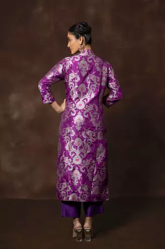 Purple banarsi brocade silk kurta set