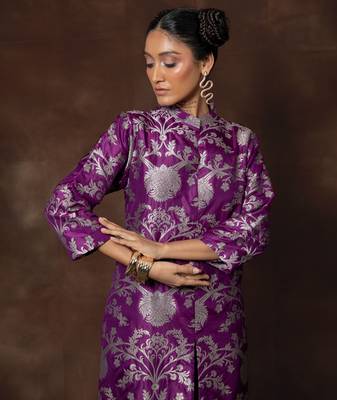 Purple banarsi brocade silk kurta set 2