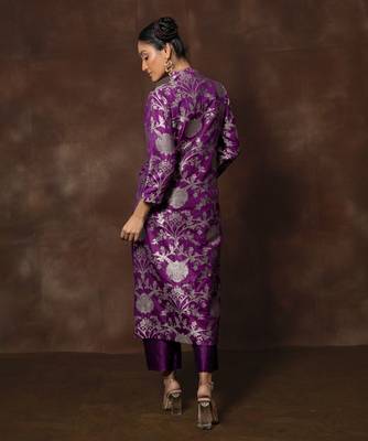 Purple banarsi brocade silk kurta set 3
